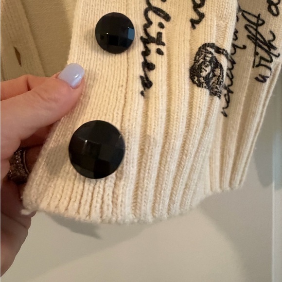 Cinq à Sept Cream Script Cardigan - Picture 2 of 3